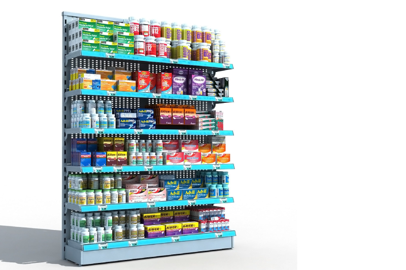 Medicines arranged in the rack stand