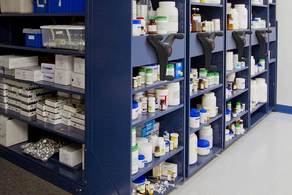 Medicines arranged in racks